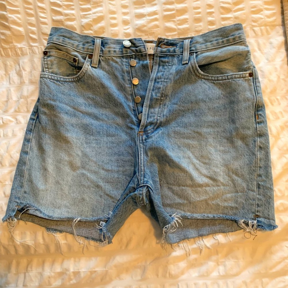 Denim Forum High Rise Button Up Jean Shorts